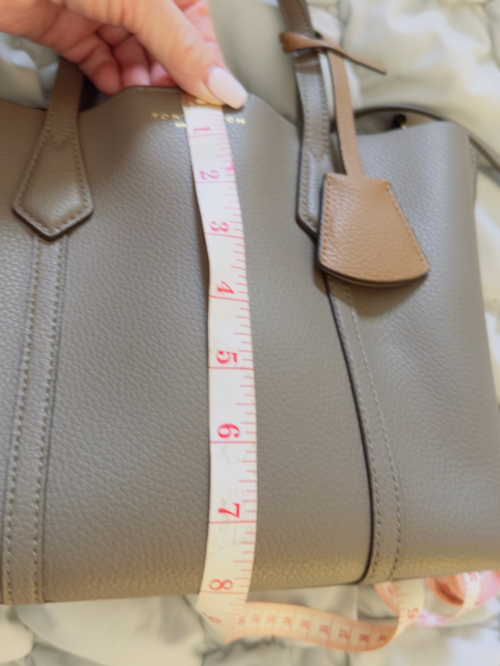 Tory Burch Taupe Pebbled Leather Shoulder Tote - Picture 6 of 7